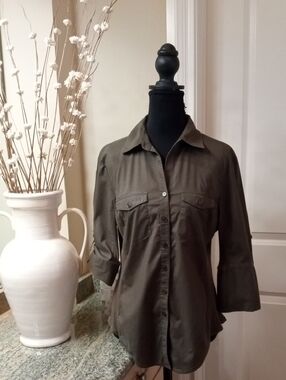 Harve Benard Olive Green Button-Up Utility Shirt Size Medium
